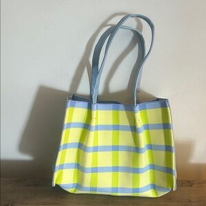 Light Blue & Yellow Plaid Tote Bag - Women's Everyday Shoulder Bag